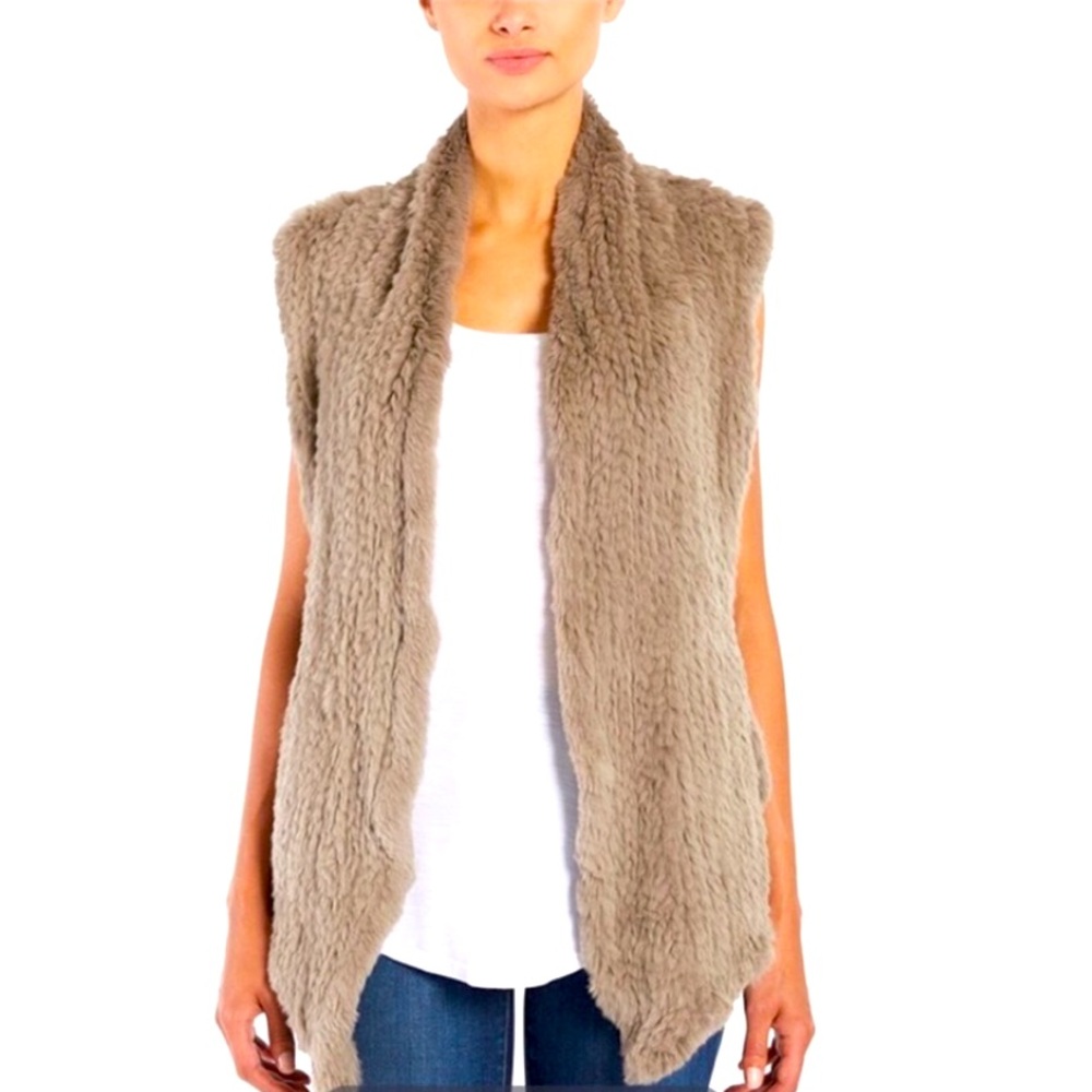 REVOLVE June Corded Knit Rabbit Fur Vest Shawl with Pockets sz XS